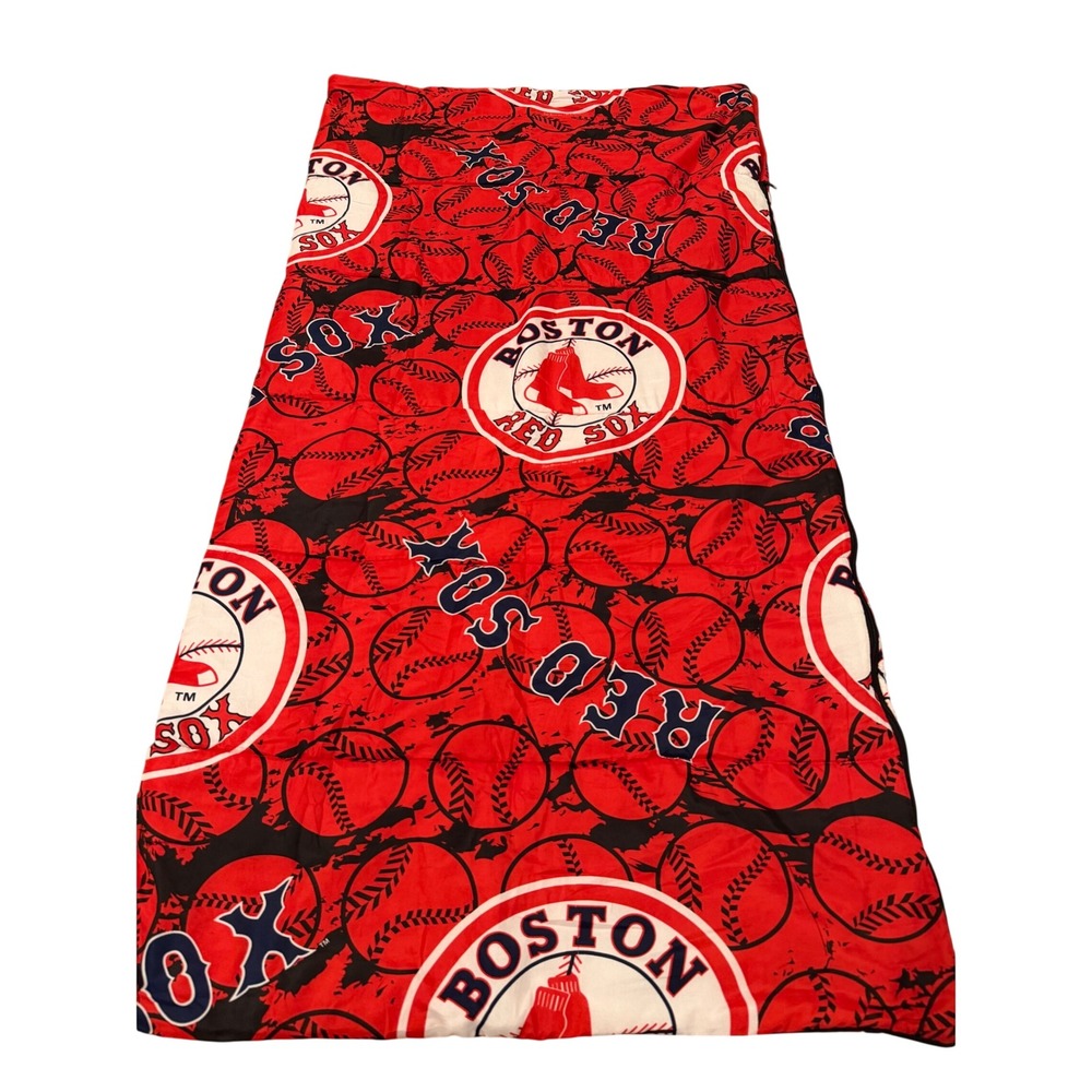 MLB Boston Red Sox Sleeping Bag Red Black Baseball Logo All Over Print Youth
